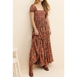 Free People Size M Getaway Maxi Dress Smocked Boho Floral Tiered EUC